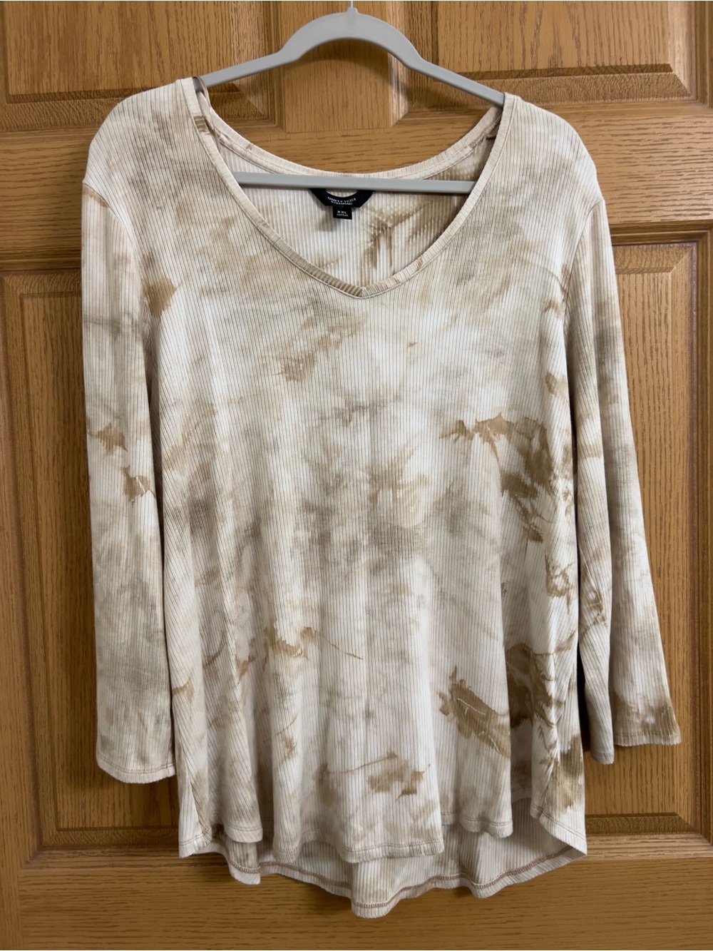 Simply Vera Vera Wang Tie Dye V Neck 3/4 Sleeve Ribbed Knit Top